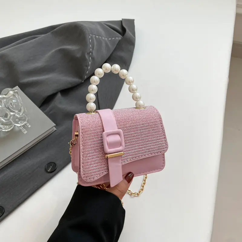 Black Sequined Pearl Crossbody Bag for Women - Image 3
