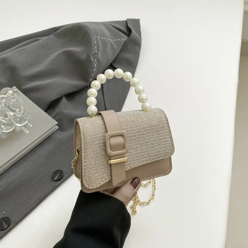 Black Sequined Pearl Crossbody Bag for Women - Image 5