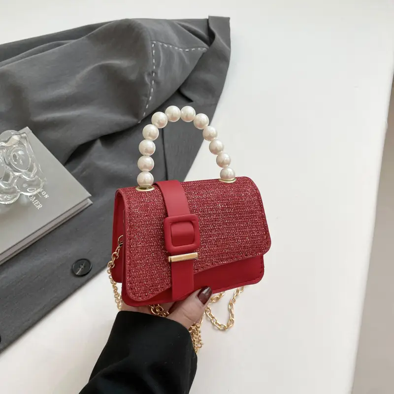 Black Sequined Pearl Crossbody Bag for Women - Image 6