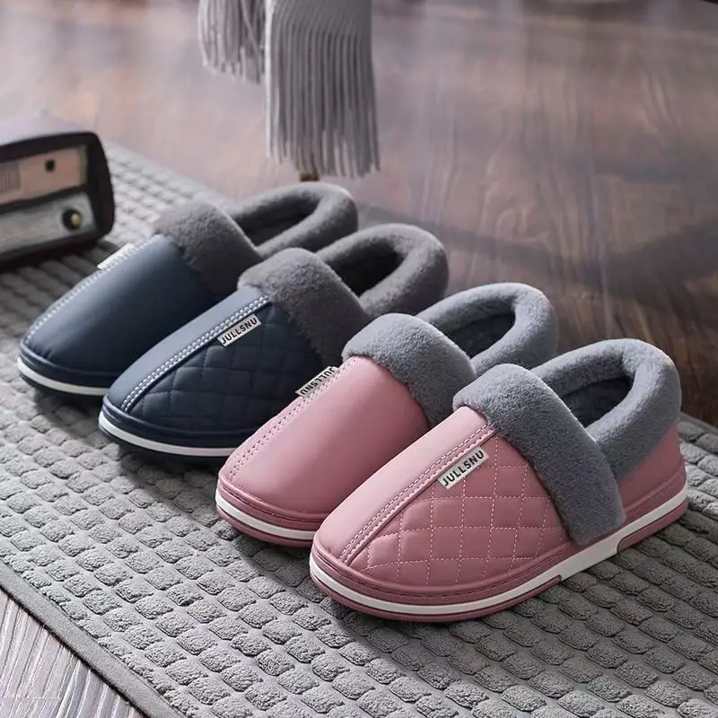 Factory waterproof bag heel PU leather cotton shoes home warm winter non-slip cotton slippers for men and women - Image 9