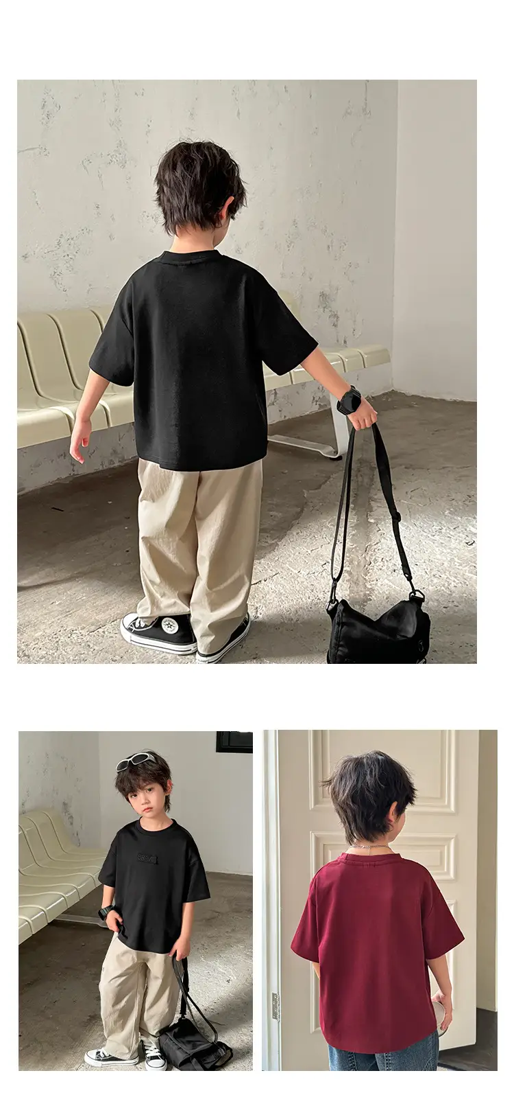 Boys Pure Cotton Summer T-Shirt Solid Color Korean Style — feature 11
