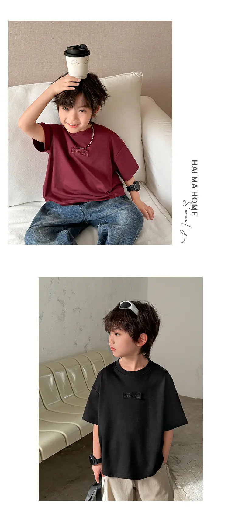 Boys Pure Cotton Summer T-Shirt Solid Color Korean Style — feature 12