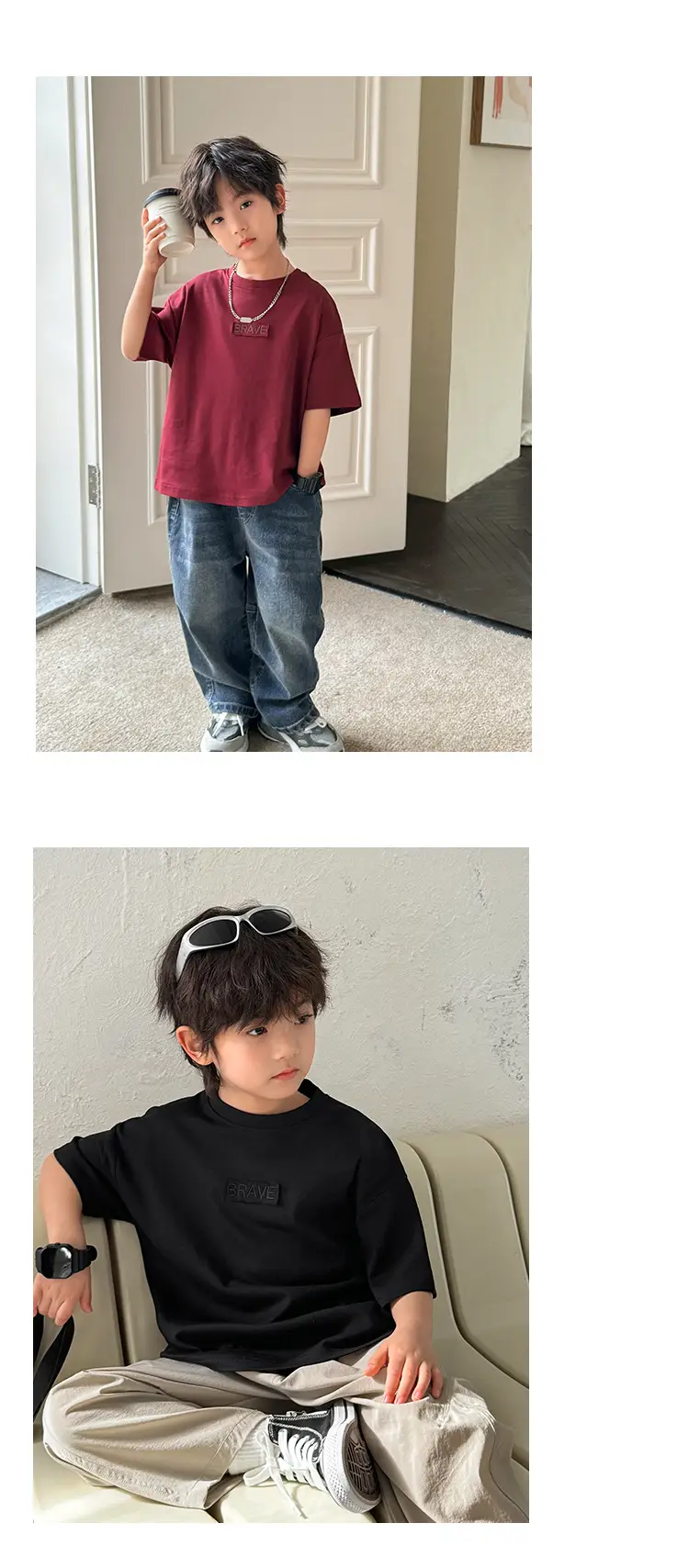 Boys Pure Cotton Summer T-Shirt Solid Color Korean Style — feature 13