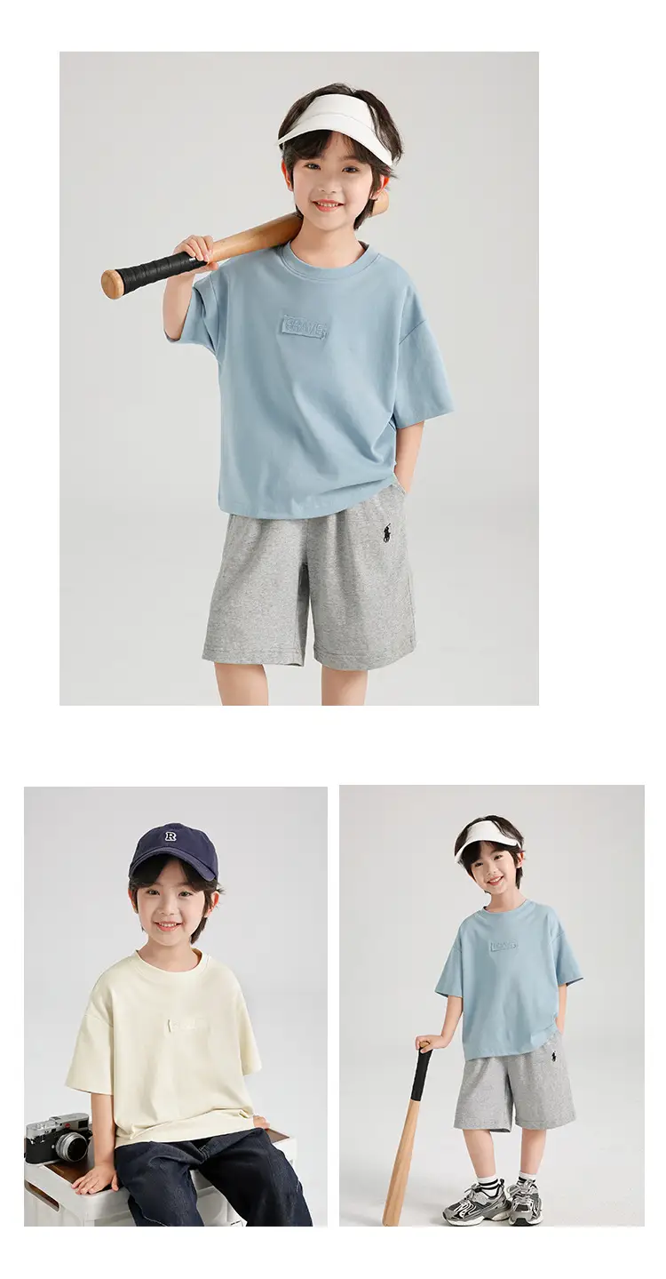 Boys Pure Cotton Summer T-Shirt Solid Color Korean Style — feature 15