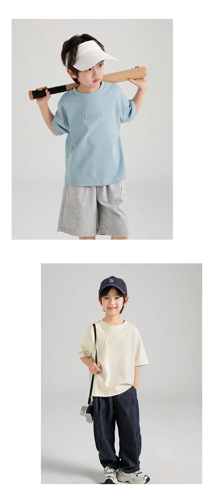 Boys Pure Cotton Summer T-Shirt Solid Color Korean Style — feature 17
