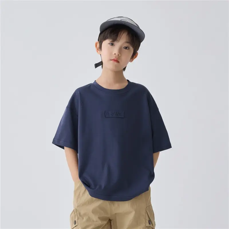 Boys Pure Cotton Summer T-Shirt Solid Color Korean Style - Image 2