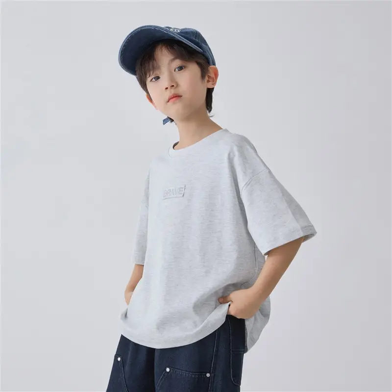 Boys Pure Cotton Summer T-Shirt Solid Color Korean Style - Image 3