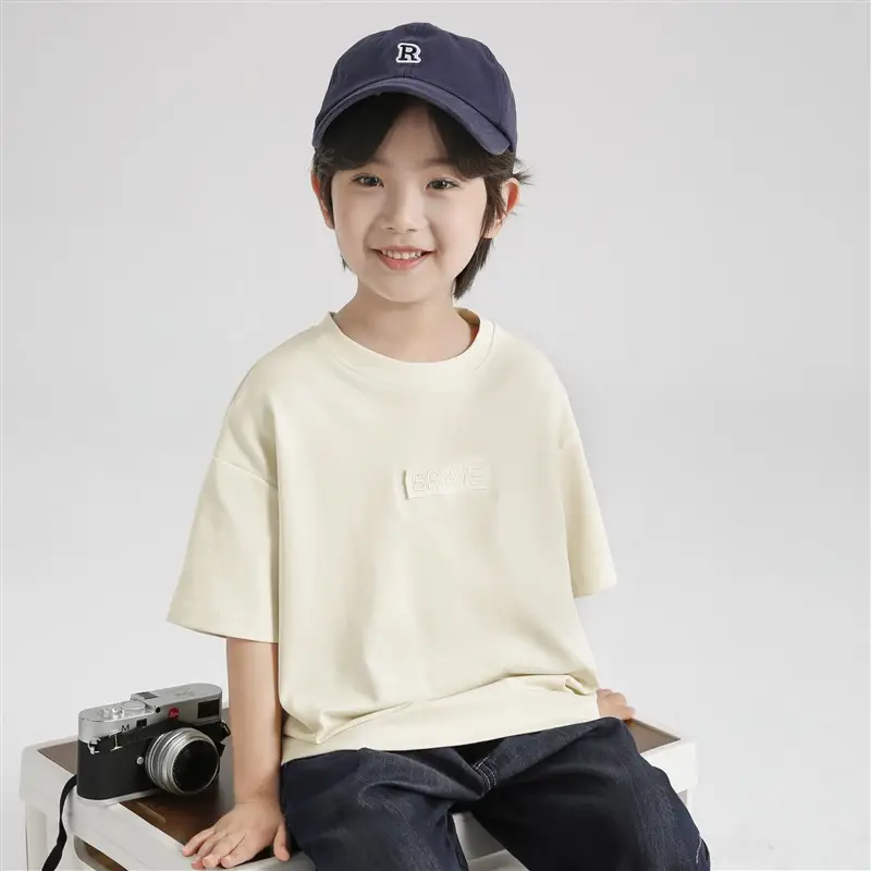 Boys Pure Cotton Summer T-Shirt Solid Color Korean Style - Image 4