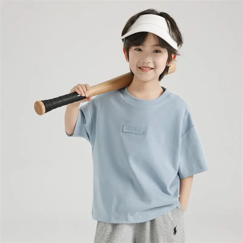 Boys Pure Cotton Summer T-Shirt Solid Color Korean Style - Image 5