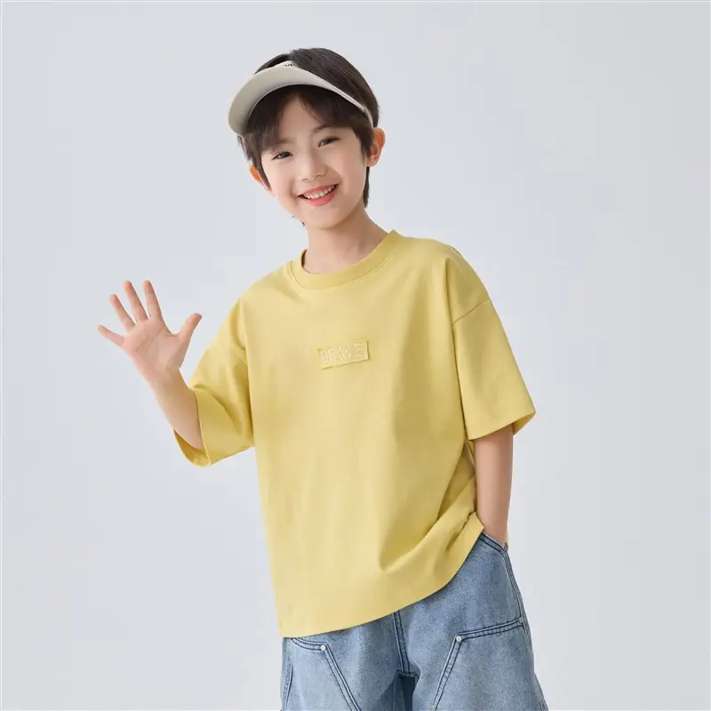 Boys Pure Cotton Summer T-Shirt Solid Color Korean Style - Image 6