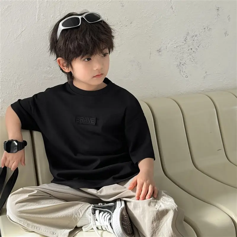 Boys Pure Cotton Summer T-Shirt Solid Color Korean Style - Image 7