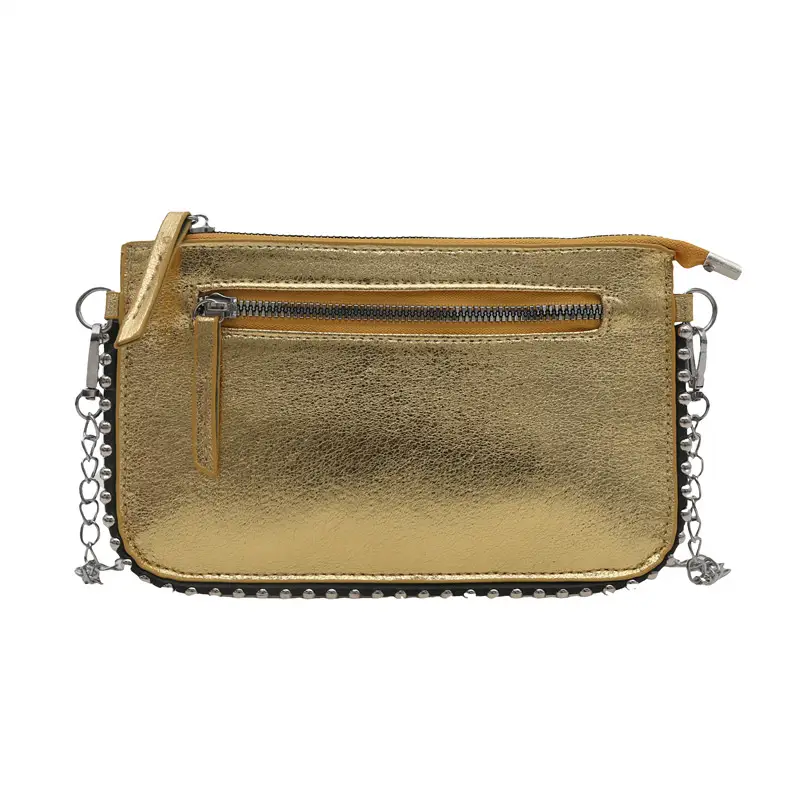 Gold Metallic Crossbody Bag with Chain Strap - Image 11