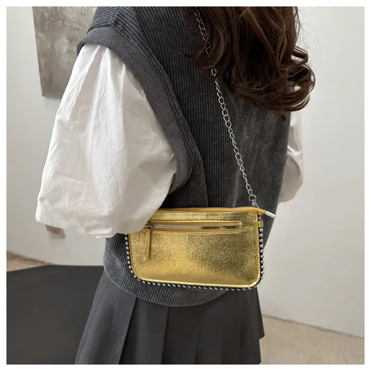Gold Metallic Crossbody Bag with Chain Strap — feature 13