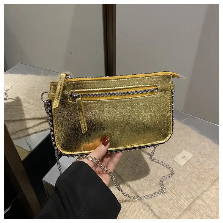 Gold Metallic Crossbody Bag with Chain Strap — feature 24