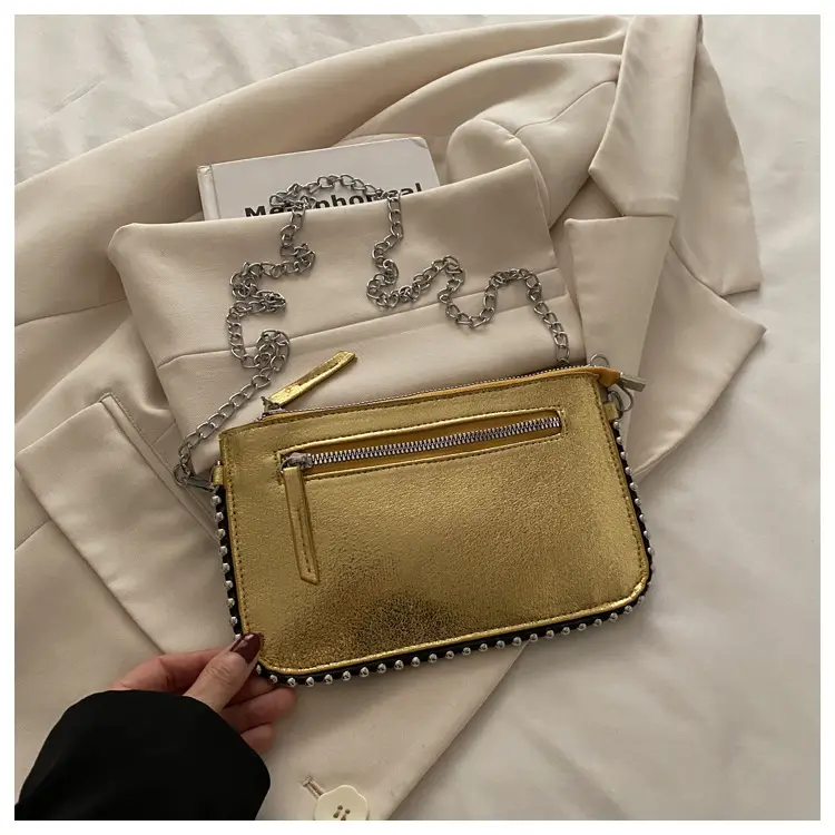 Gold Metallic Crossbody Bag with Chain Strap — feature 31