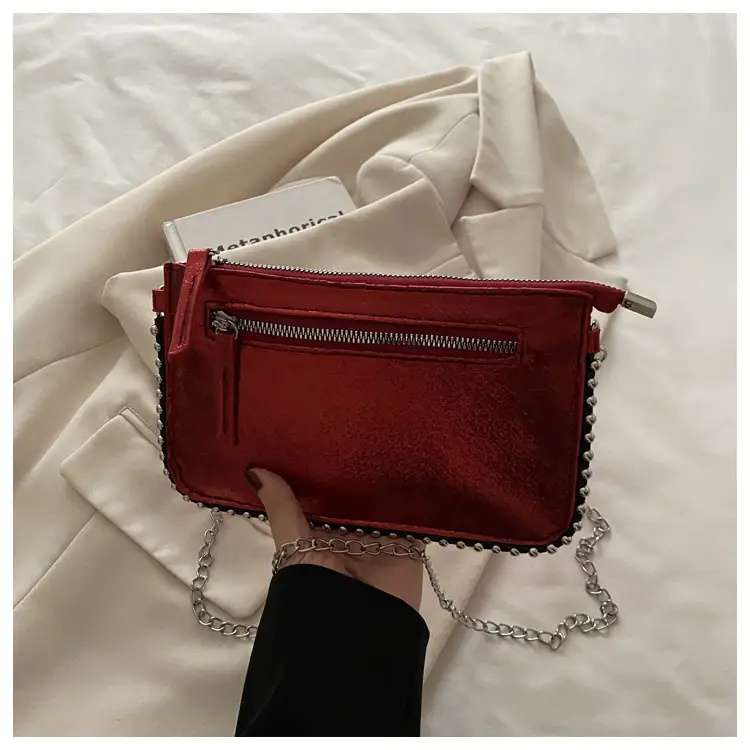 Gold Metallic Crossbody Bag with Chain Strap - Image 4