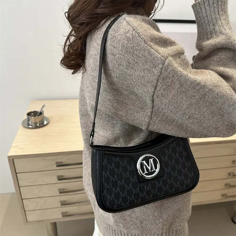 White Vintage Printed Shoulder Bag with Monogram - Image 7