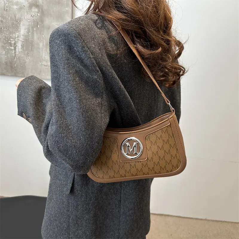 White Vintage Printed Shoulder Bag with Monogram - Image 8