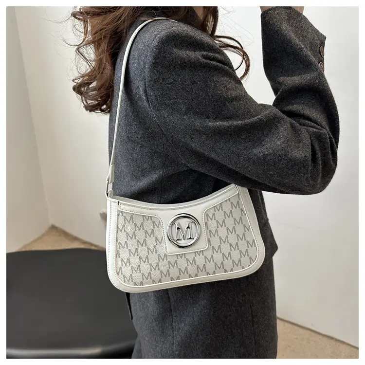 White Vintage Printed Shoulder Bag with Monogram — feature 10