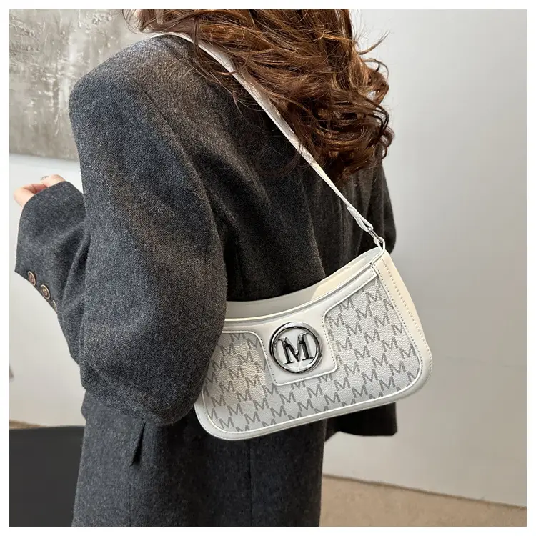 White Vintage Printed Shoulder Bag with Monogram — feature 11