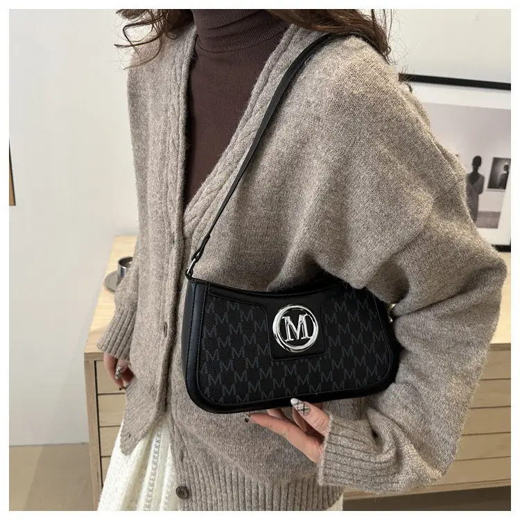 White Vintage Printed Shoulder Bag with Monogram — feature 20