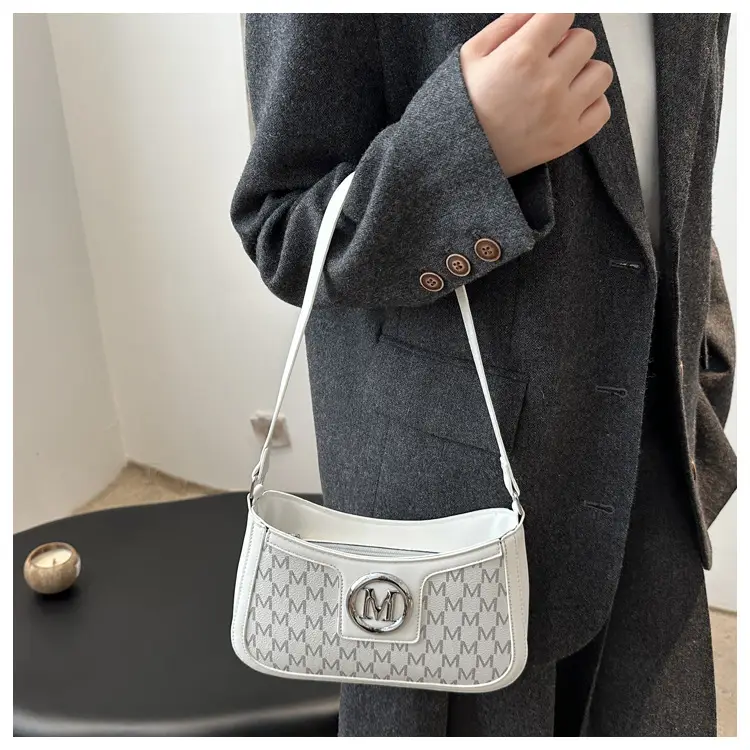 White Vintage Printed Shoulder Bag with Monogram — feature 9