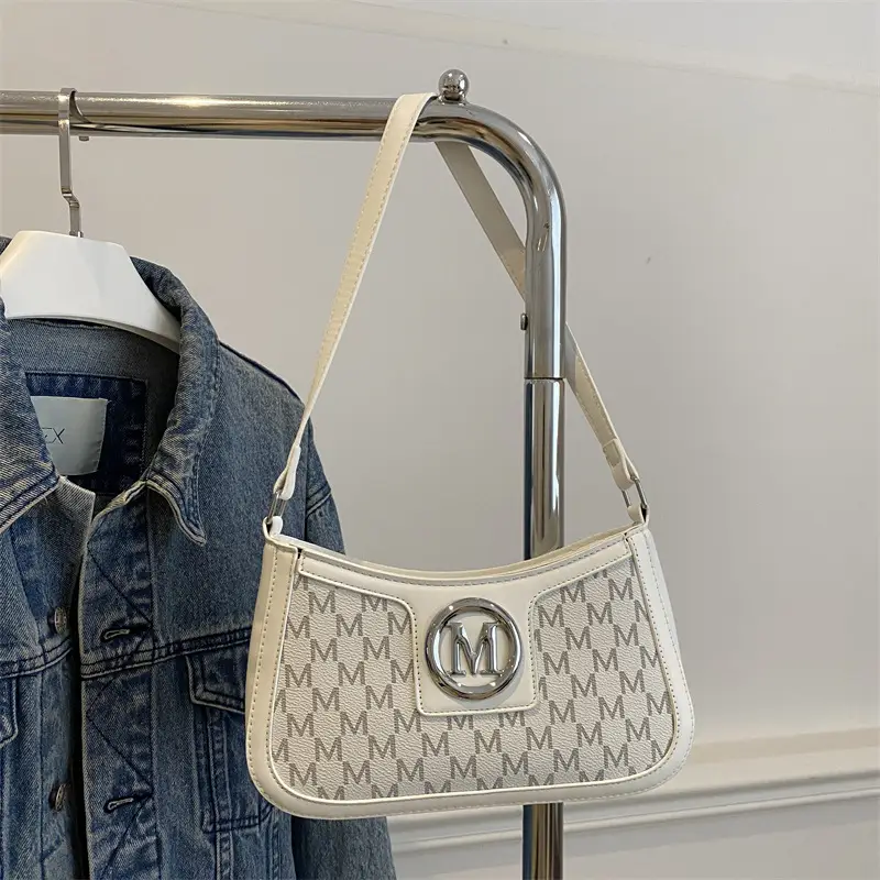 White Vintage Printed Shoulder Bag with Monogram - Image 2