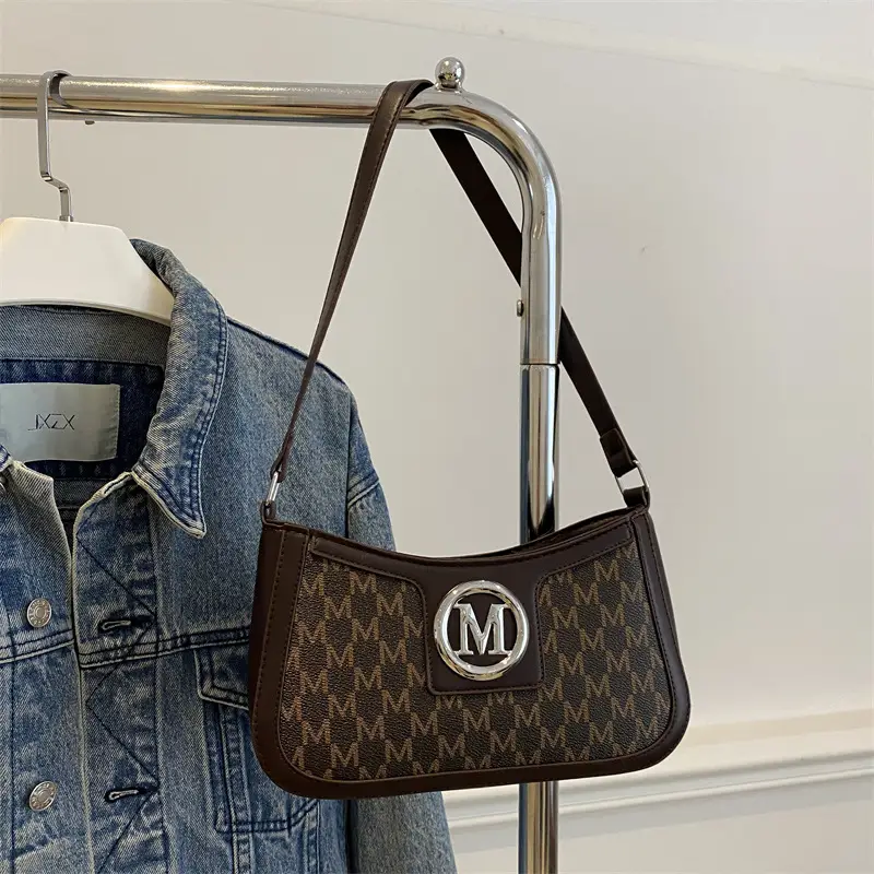 White Vintage Printed Shoulder Bag with Monogram - Image 4