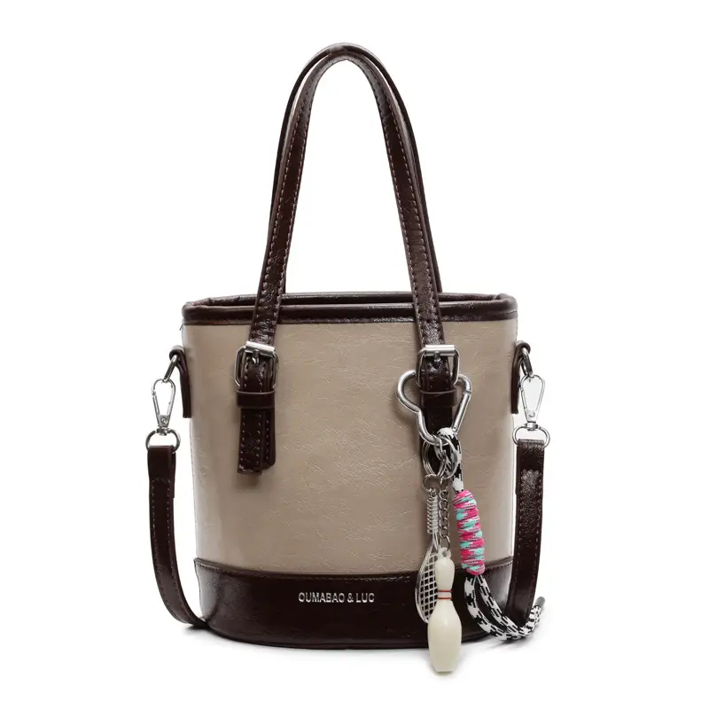 Vintage Contrast Bucket Bag Women 2025 New Fashion - Image 3