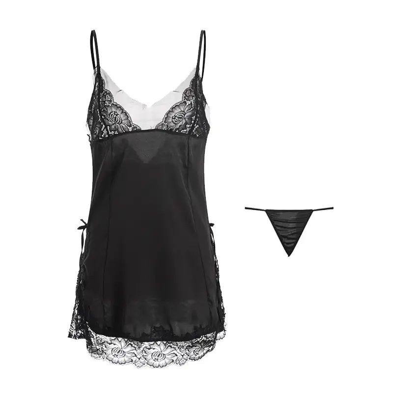 White Lace Nightgown Belted Sling Set for Women - Image 7