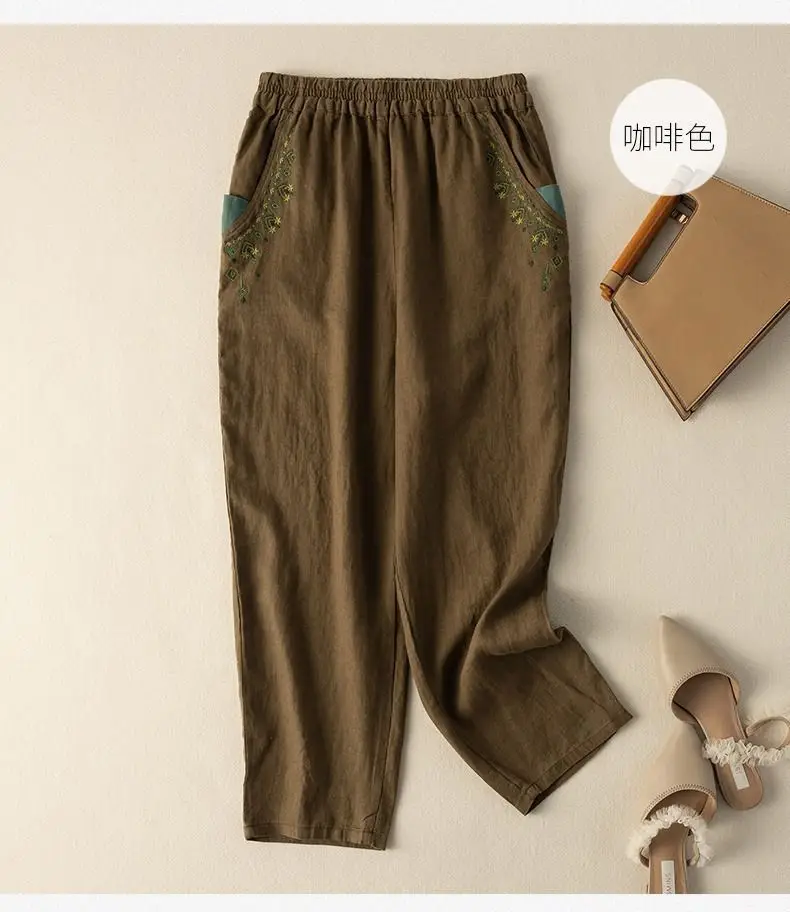 Women Cotton Linen Vintage Embroidered Carrot Pants 2025 — feature 10