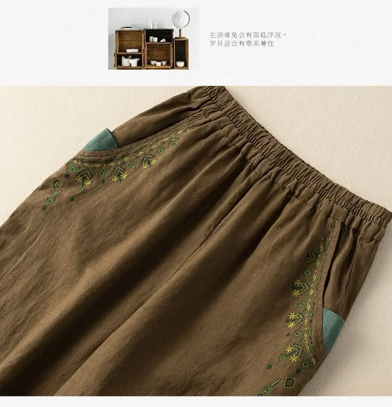 Women Cotton Linen Vintage Embroidered Carrot Pants 2025 — feature 11