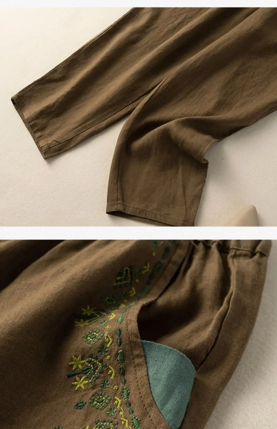 Women Cotton Linen Vintage Embroidered Carrot Pants 2025 — feature 12