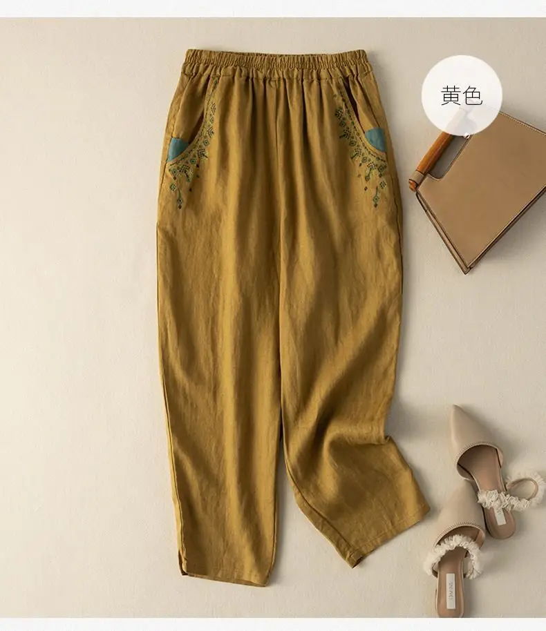 Women Cotton Linen Vintage Embroidered Carrot Pants 2025 — feature 13