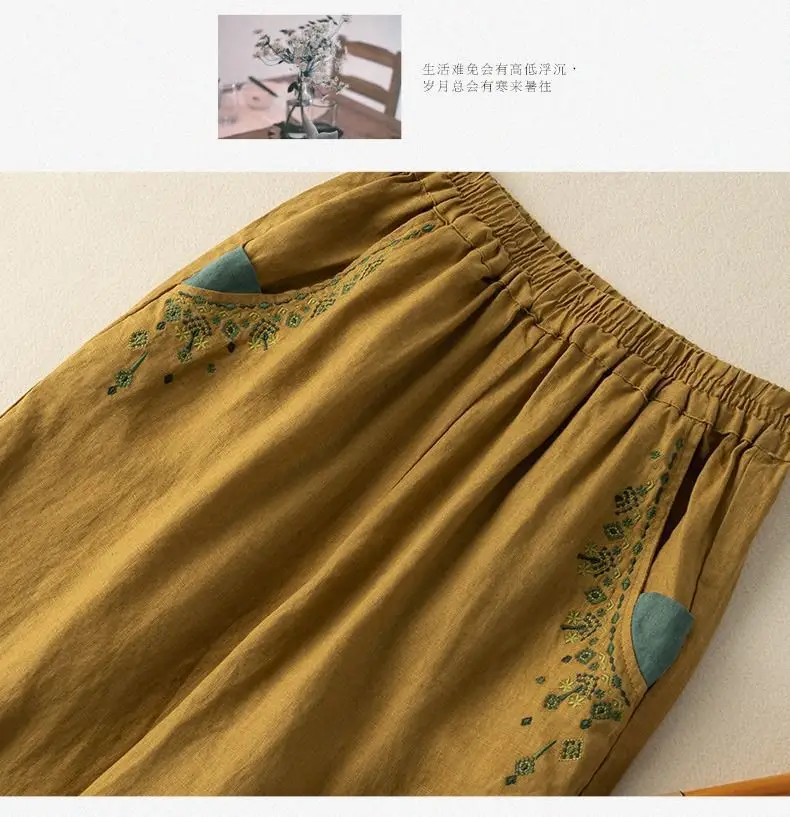 Women Cotton Linen Vintage Embroidered Carrot Pants 2025 — feature 14