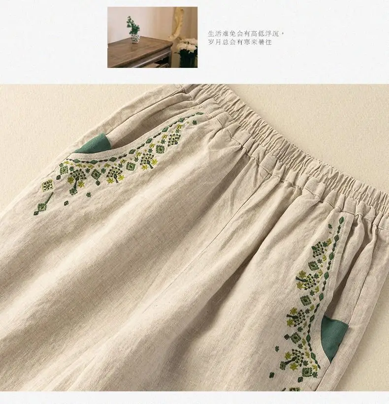 Women Cotton Linen Vintage Embroidered Carrot Pants 2025 — feature 5