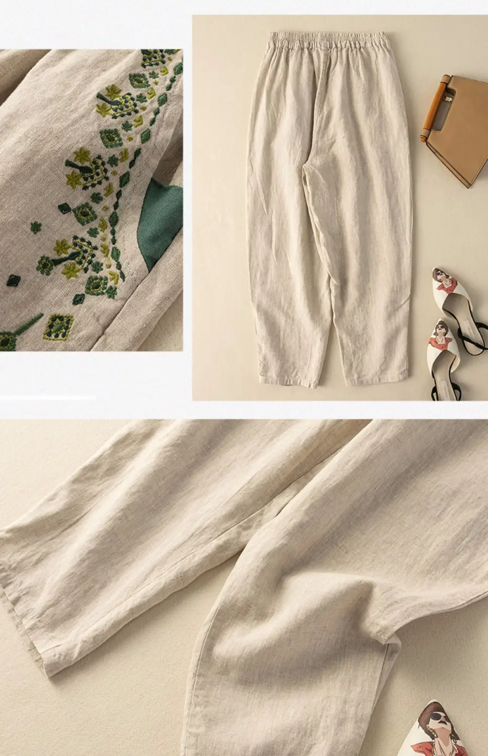 Women Cotton Linen Vintage Embroidered Carrot Pants 2025 — feature 6