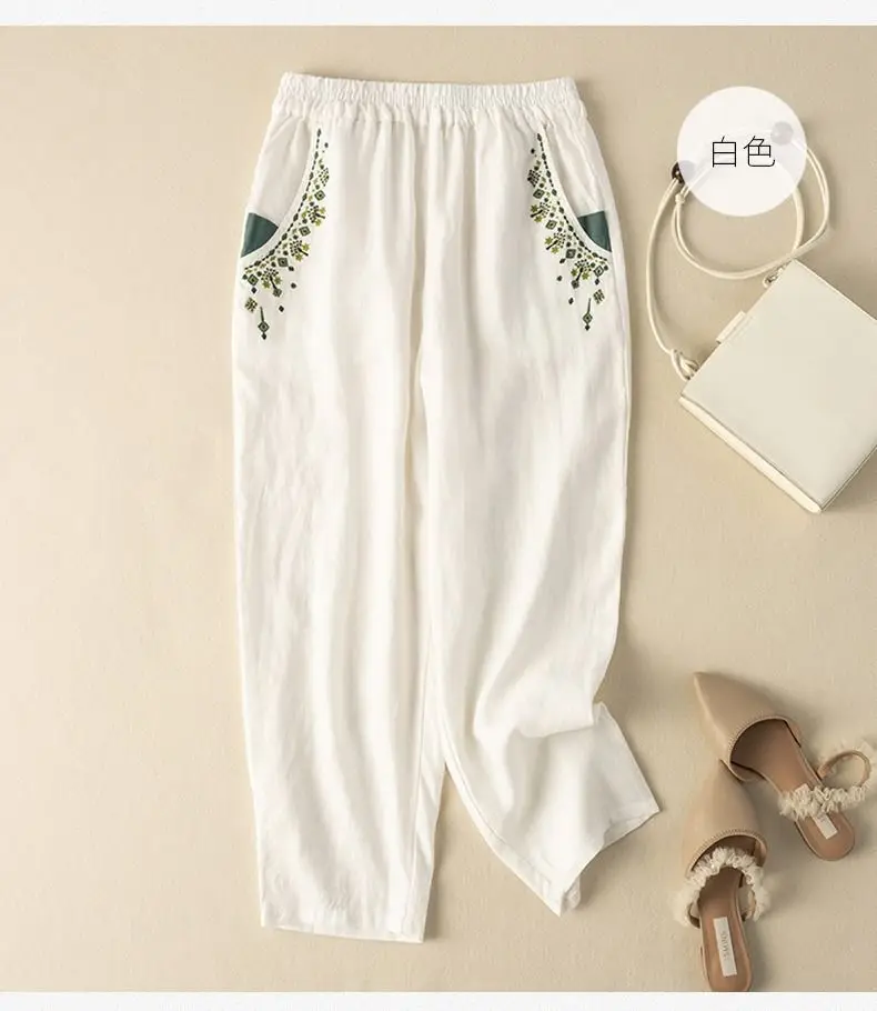 Women Cotton Linen Vintage Embroidered Carrot Pants 2025 — feature 7