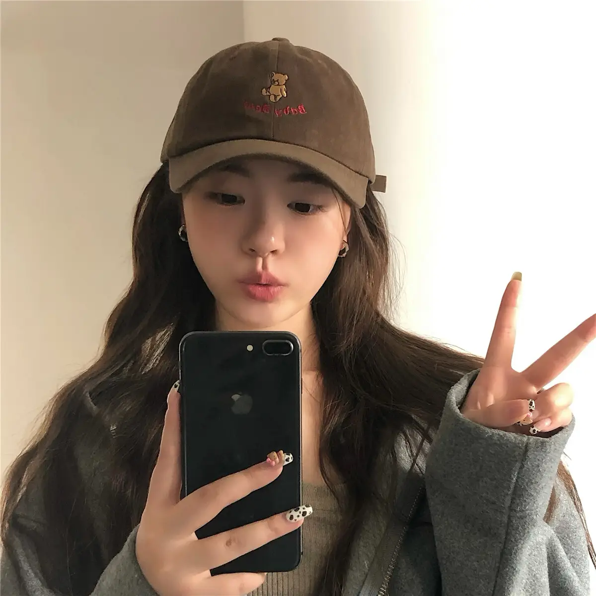 Japanese Style Bear Embroidered Hat for Women - Image 7