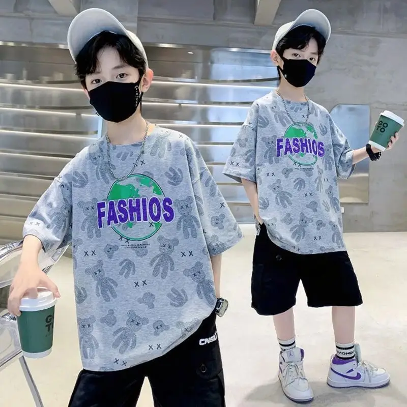 Boys Cotton Printed T-Shirt Shorts Set Summer Casual - Image 3