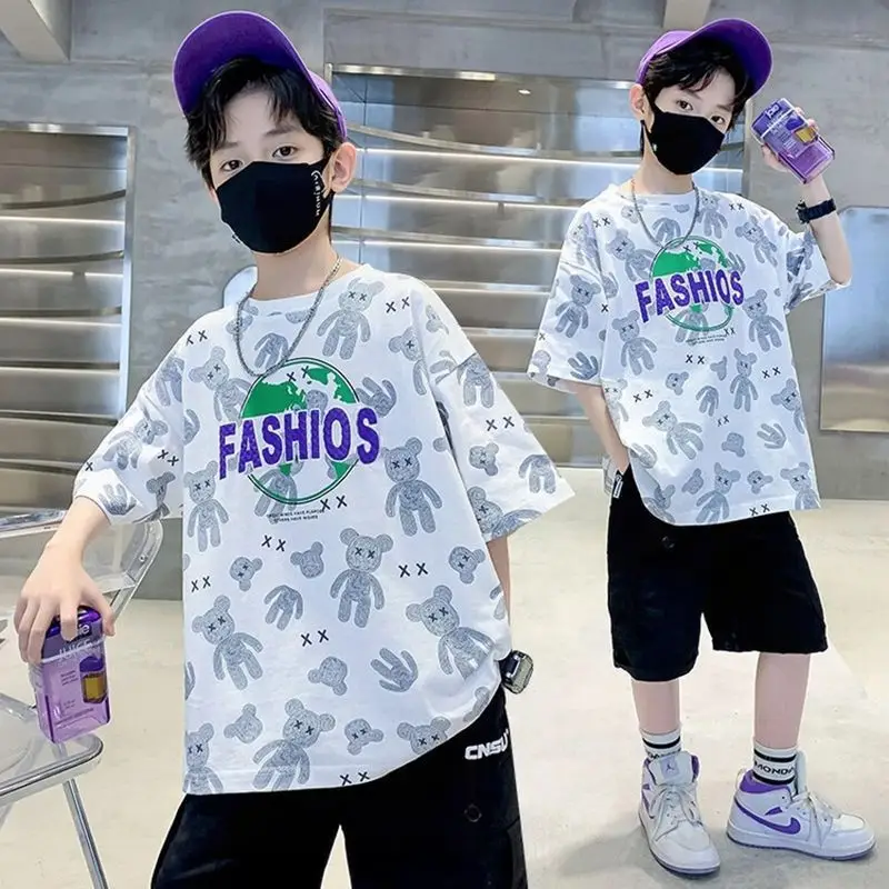 Boys Cotton Printed T-Shirt Shorts Set Summer Casual - Image 4
