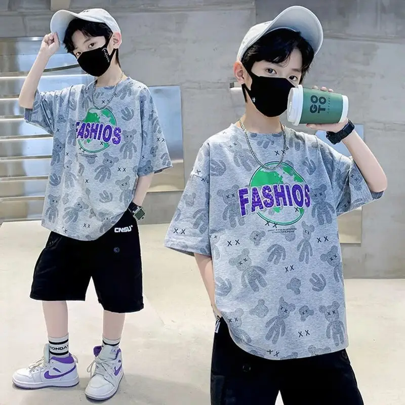 Boys Cotton Printed T-Shirt Shorts Set Summer Casual - Image 5