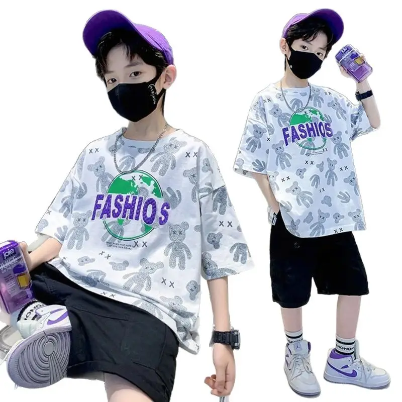 Boys Cotton Printed T-Shirt Shorts Set Summer Casual - Image 7