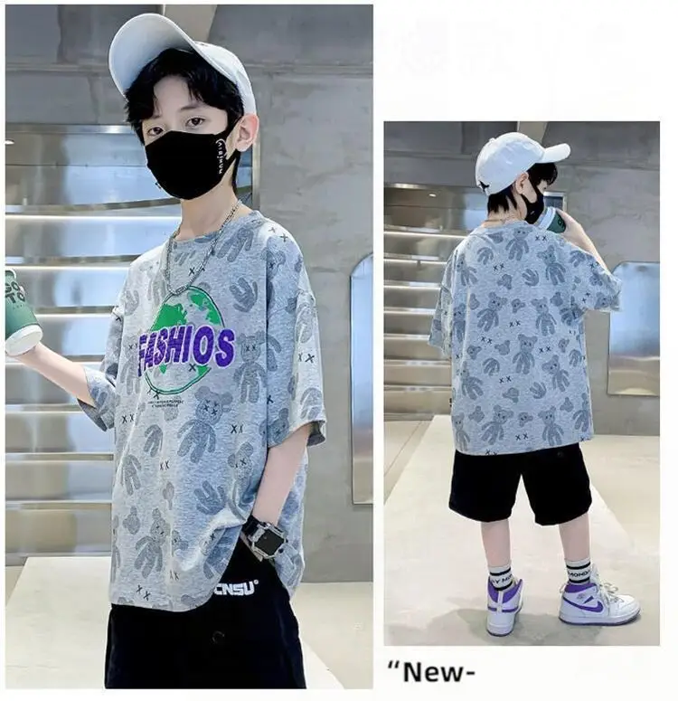 Boys Cotton Printed T-Shirt Shorts Set Summer Casual — feature 10