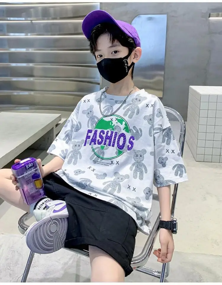 Boys Cotton Printed T-Shirt Shorts Set Summer Casual — feature 11