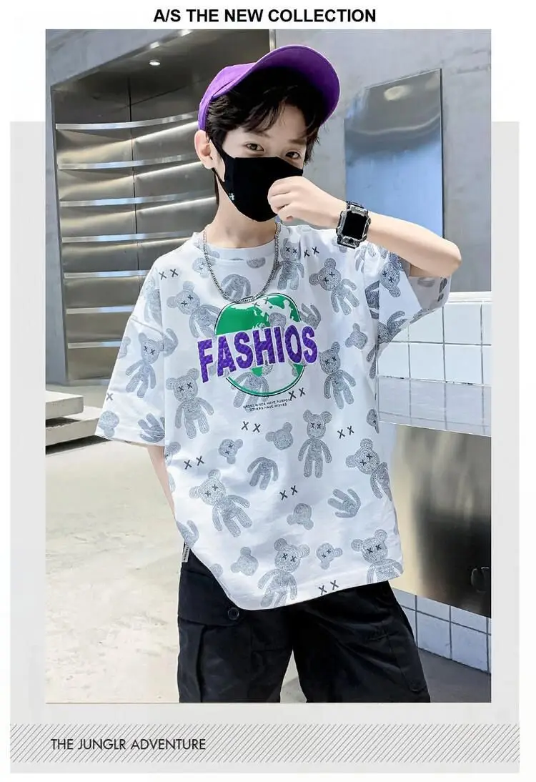 Boys Cotton Printed T-Shirt Shorts Set Summer Casual — feature 12