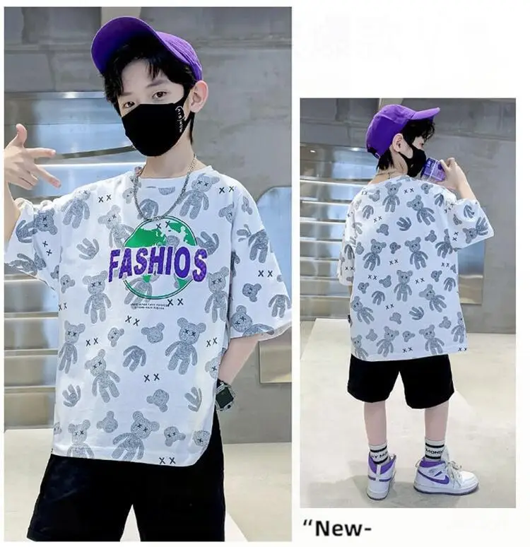 Boys Cotton Printed T-Shirt Shorts Set Summer Casual — feature 15