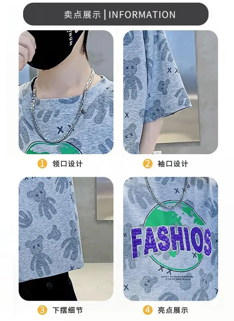 Boys Cotton Printed T-Shirt Shorts Set Summer Casual — feature 16
