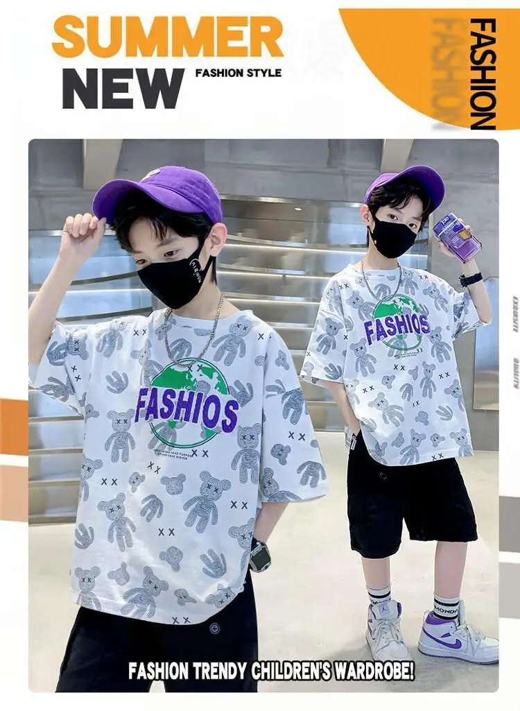 Boys Cotton Printed T-Shirt Shorts Set Summer Casual — feature 2