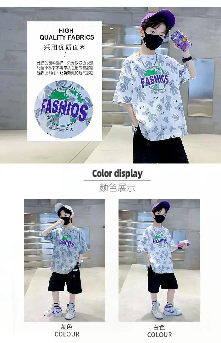 Boys Cotton Printed T-Shirt Shorts Set Summer Casual — feature 5